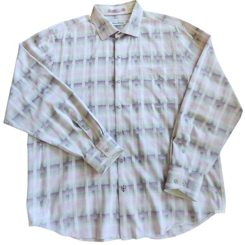 Tommy Bahama purple plaid flip cuff long sleeve button-up size large men's